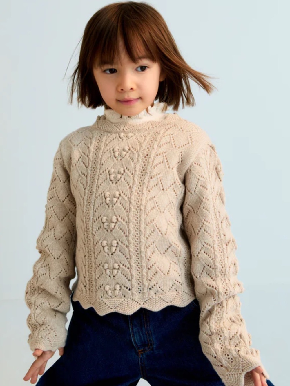 The New Society Moonlight White Lila Wool Cashmere Sweater Girls 6 Knit